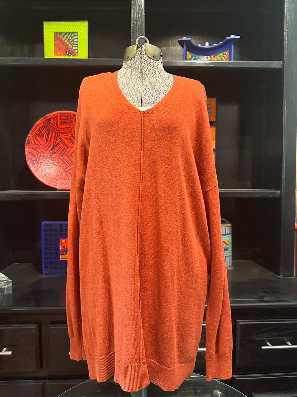 Ann Taylor Factory Oversized V-Neck Sweater in Rust Orange